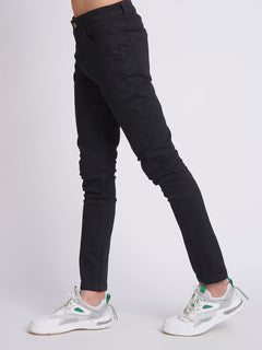 Black Plain Stretchable Denim Jeans (J-08)