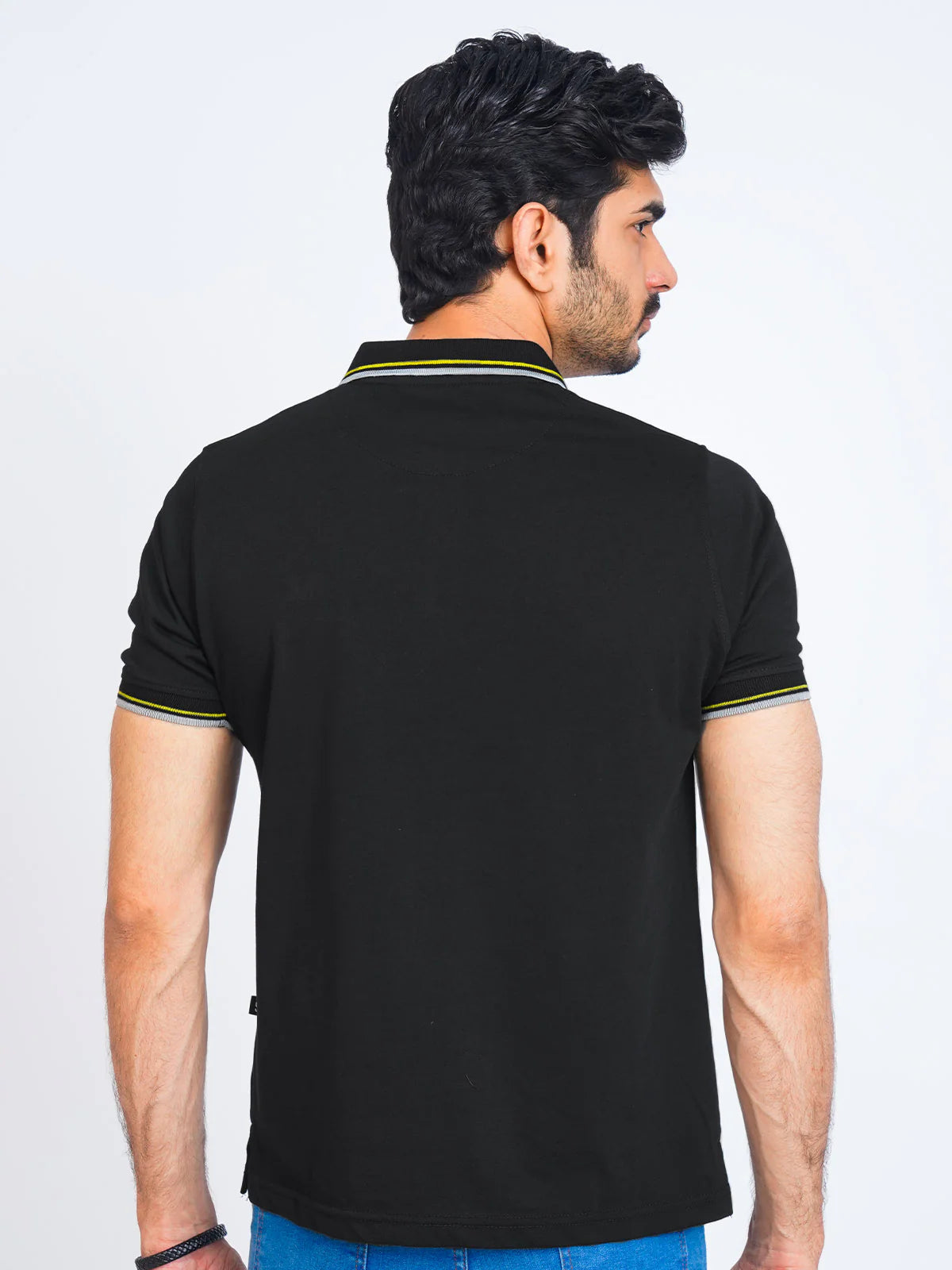 Black Contrast Tipping Half Sleeves Cotton Jersey Polo T-Shirt (ss-04PS)