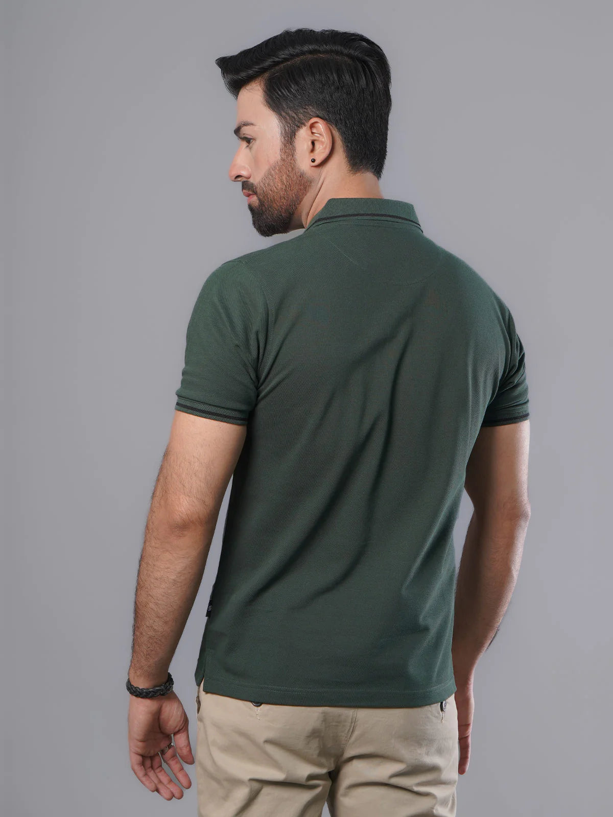 Dark Green Classic Half Sleeves Cotton Polo T-Shirt (ss-03PS)