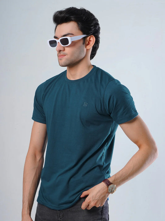 Dark Turquoise Plain Half Sleeves Men’s Round Neck T-Shirt (ss-01TS)