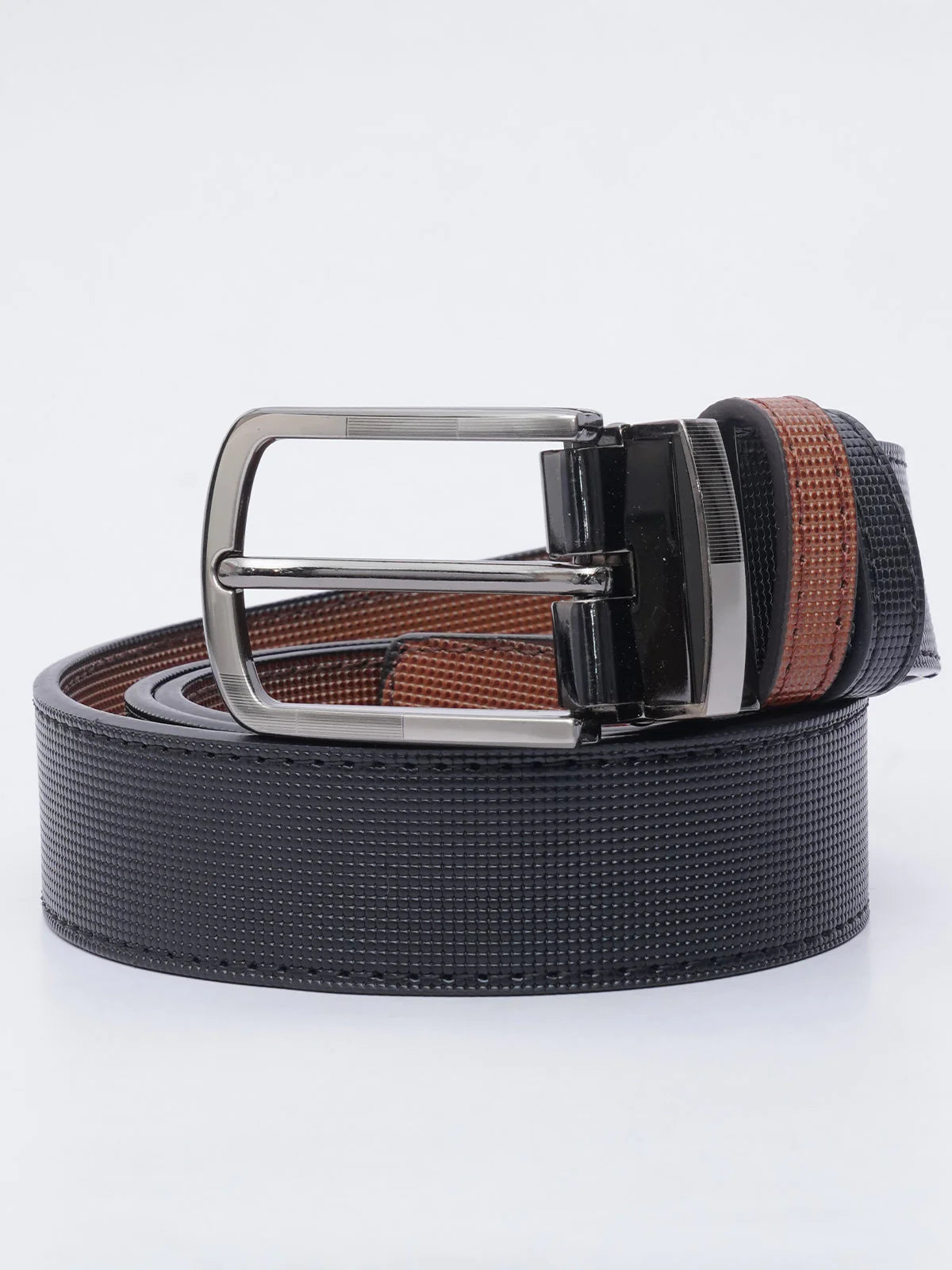 Light Brown & Black Textured Reversible Leather Belt (ss-03B)