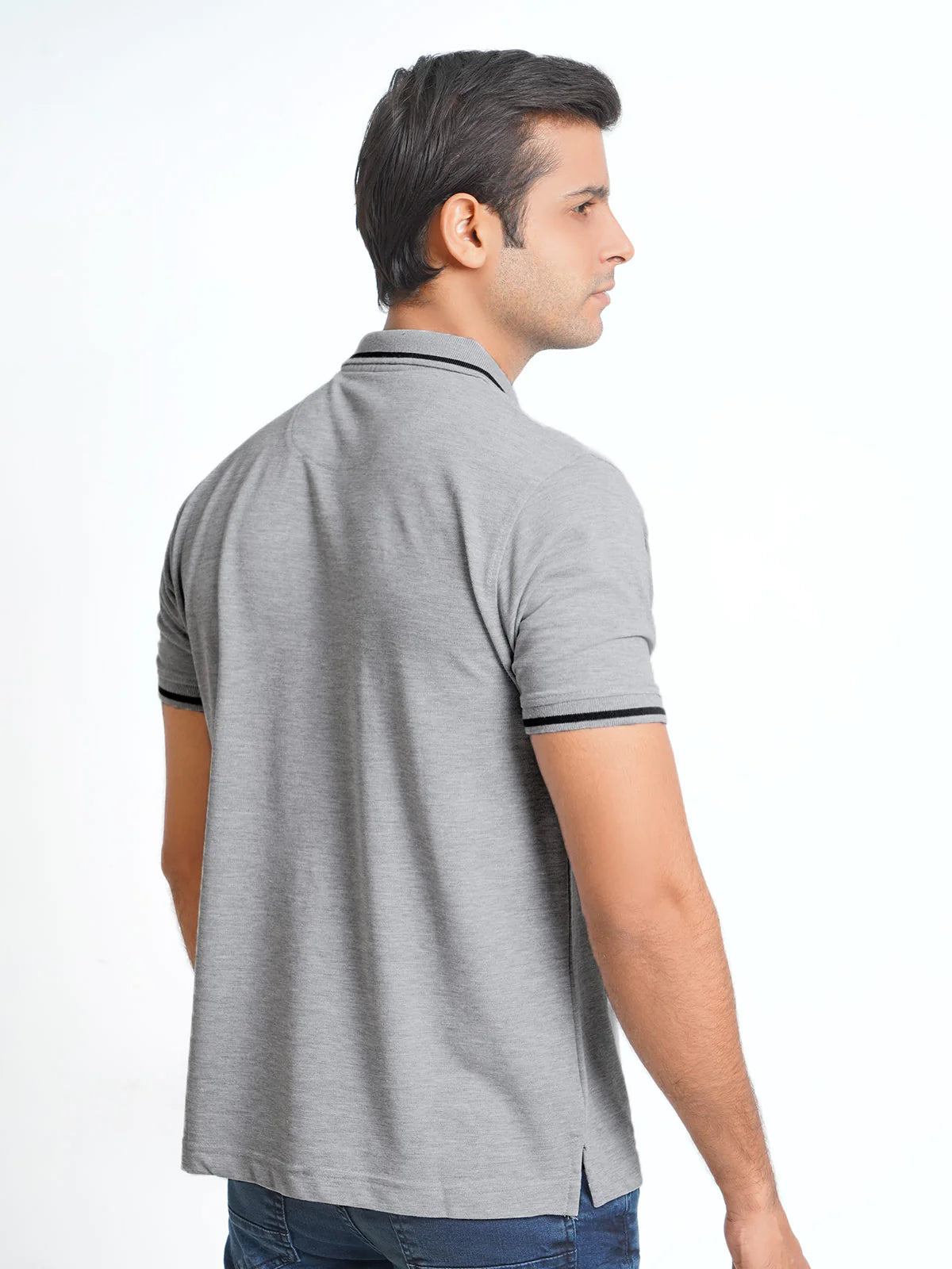 Light Grey Classic Half Sleeves Cotton Polo T-Shirt (ss-01PS)