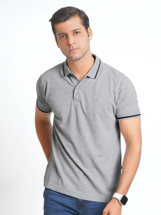 Light Grey Classic Half Sleeves Cotton Polo T-Shirt (ss-01PS)
