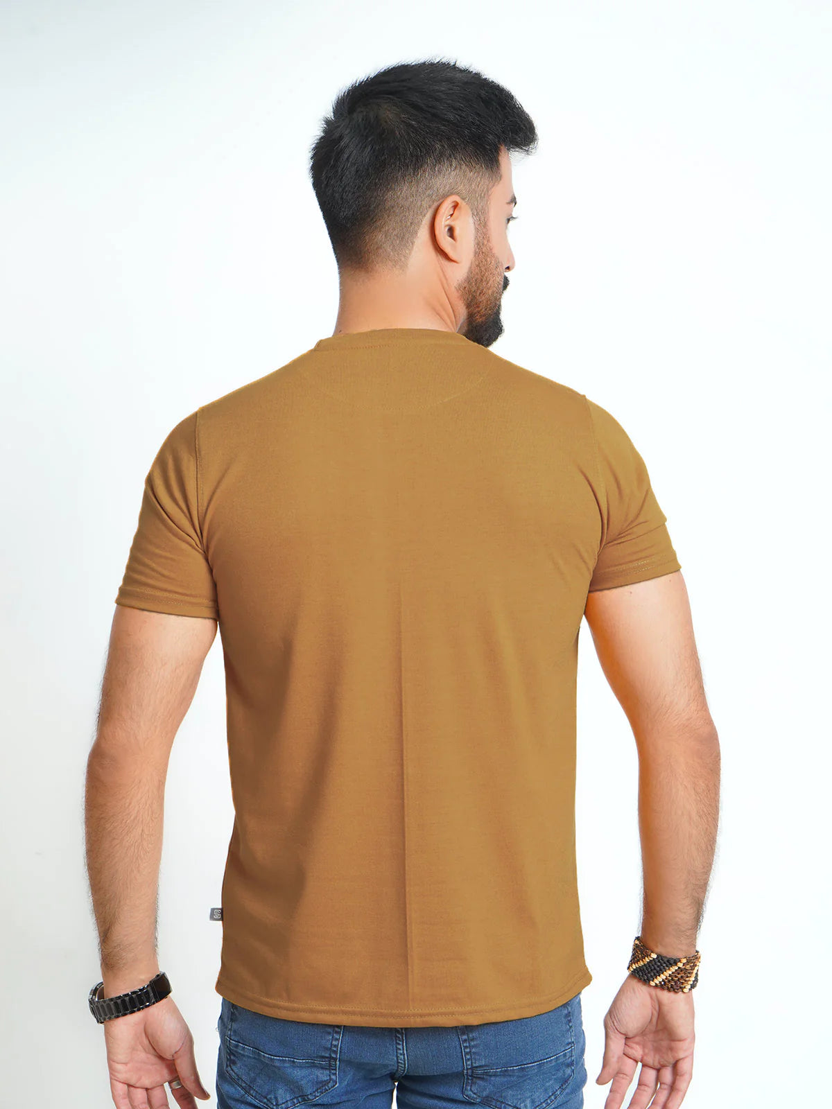 Mustard Plain Half Sleeves Men’s Round Neck T-Shirt (ss-04TS)